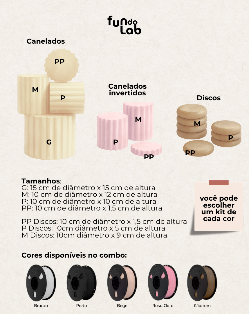 Combo PROPs - Cilindros Canelados, canelados invertidos e discos (10 peças)